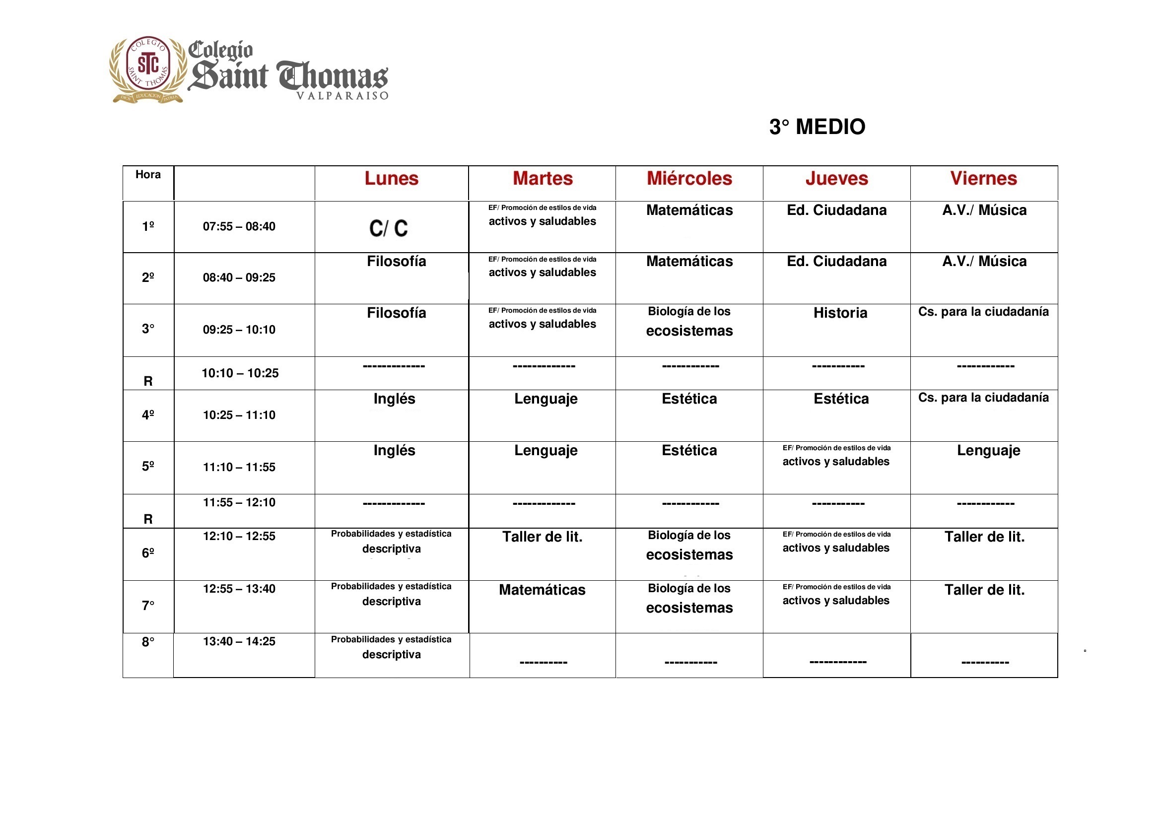 Horario III Medio