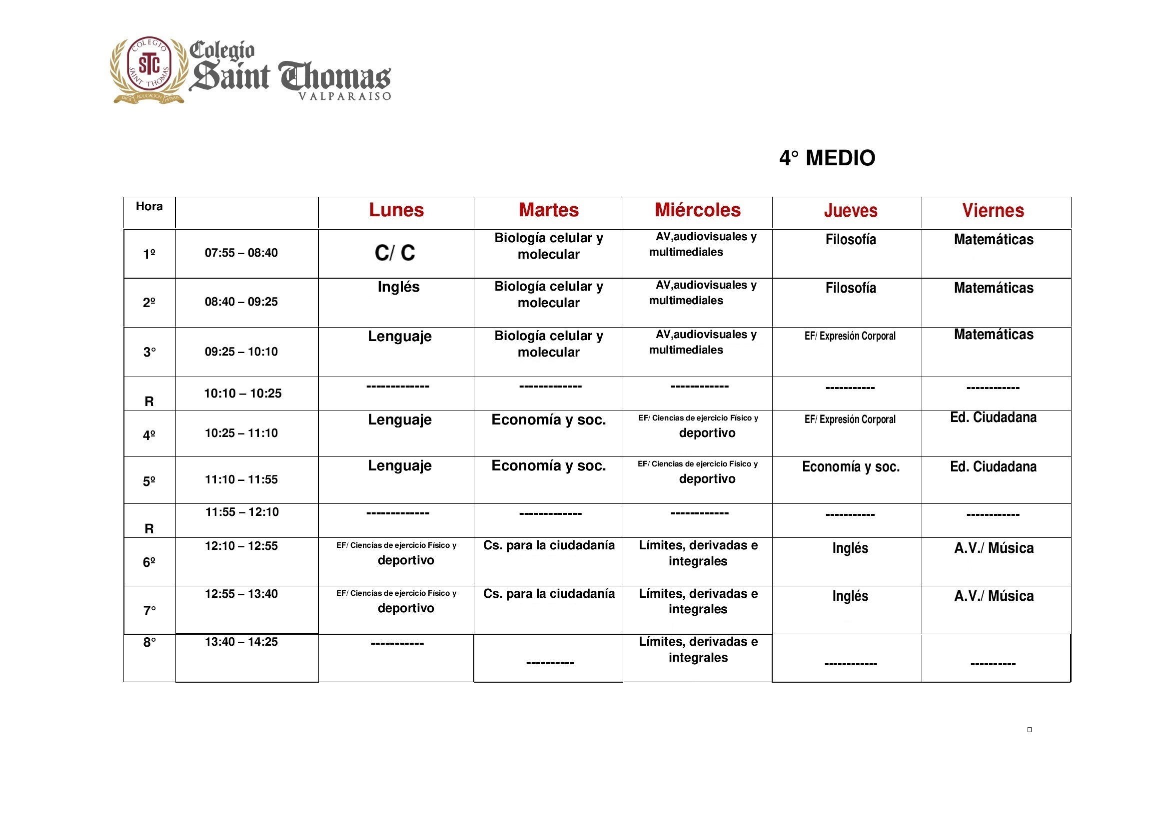 Horario IV Medio